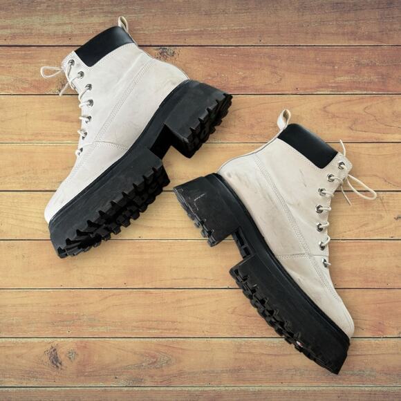 Timberland Sky 6-Inch Lace Up White Nubuck Leather Platform Boots Women's 10 - Picture 8 of 12